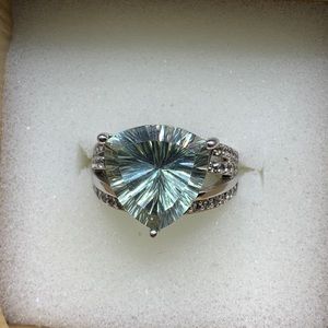 Green Prasiolite Rhodium over Sterling Silver Ring